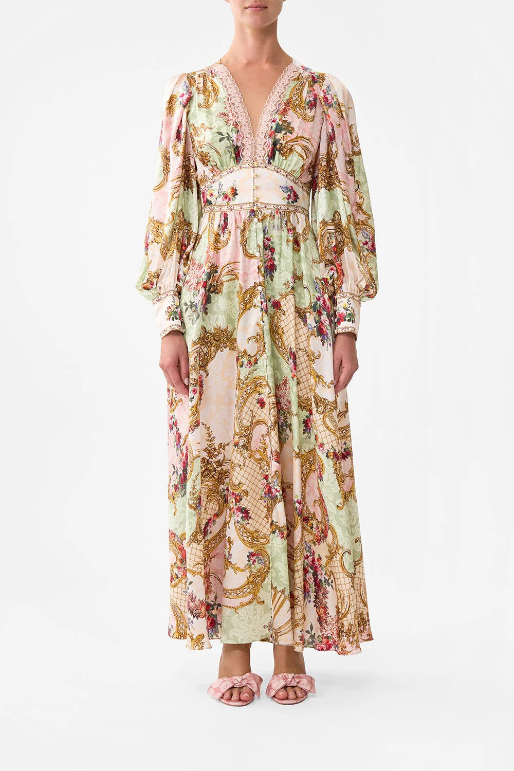 Shaped waistband dress with gathered sleeves - 1
