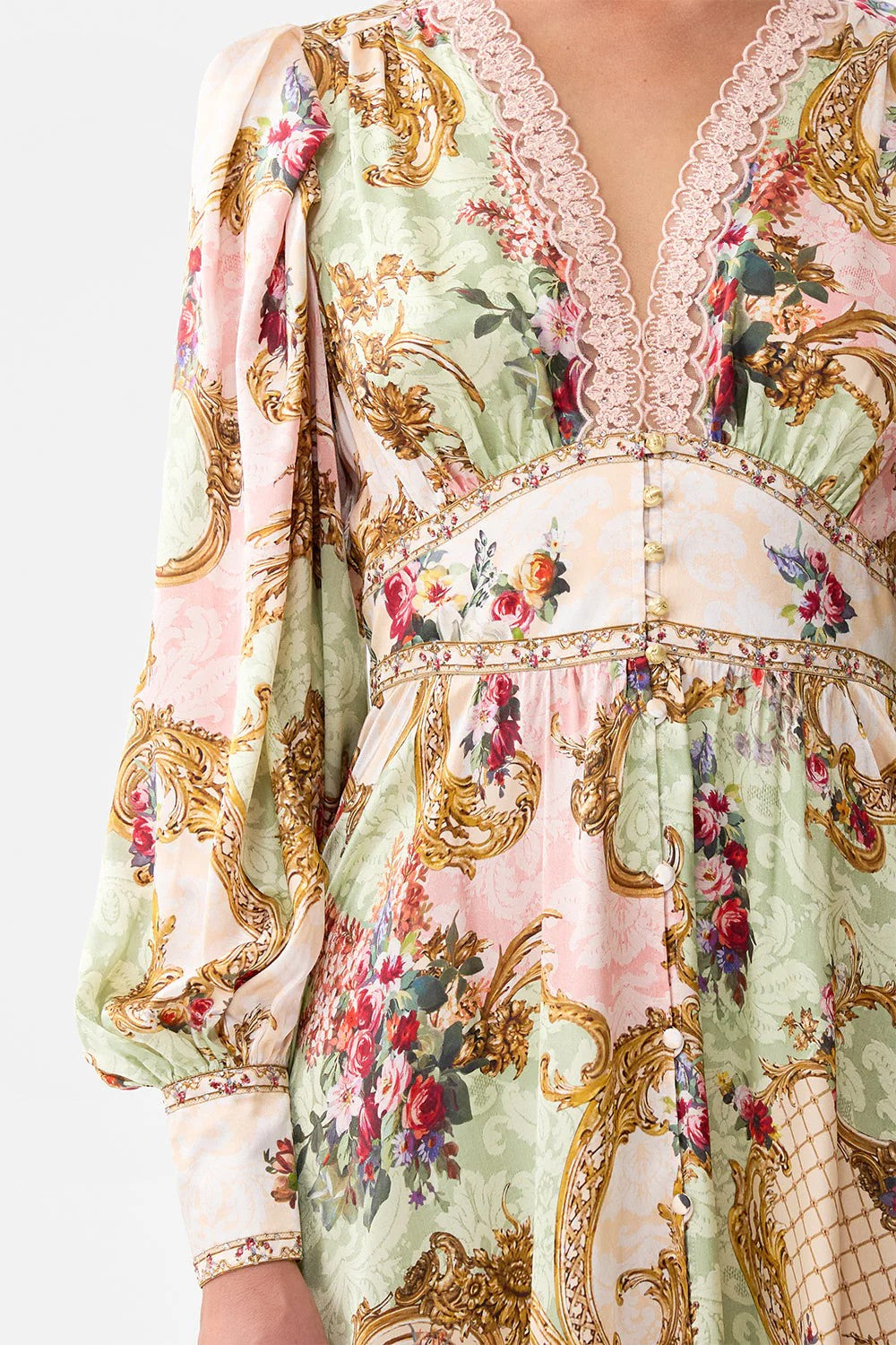 Shaped waistband dress with gathered sleeves - 3