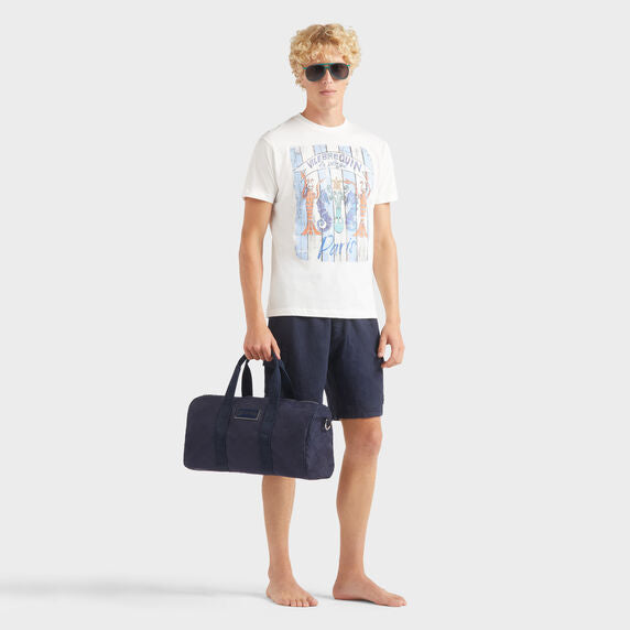 Men Linen Bermuda Shorts Cargo Pockets - Navy - 2