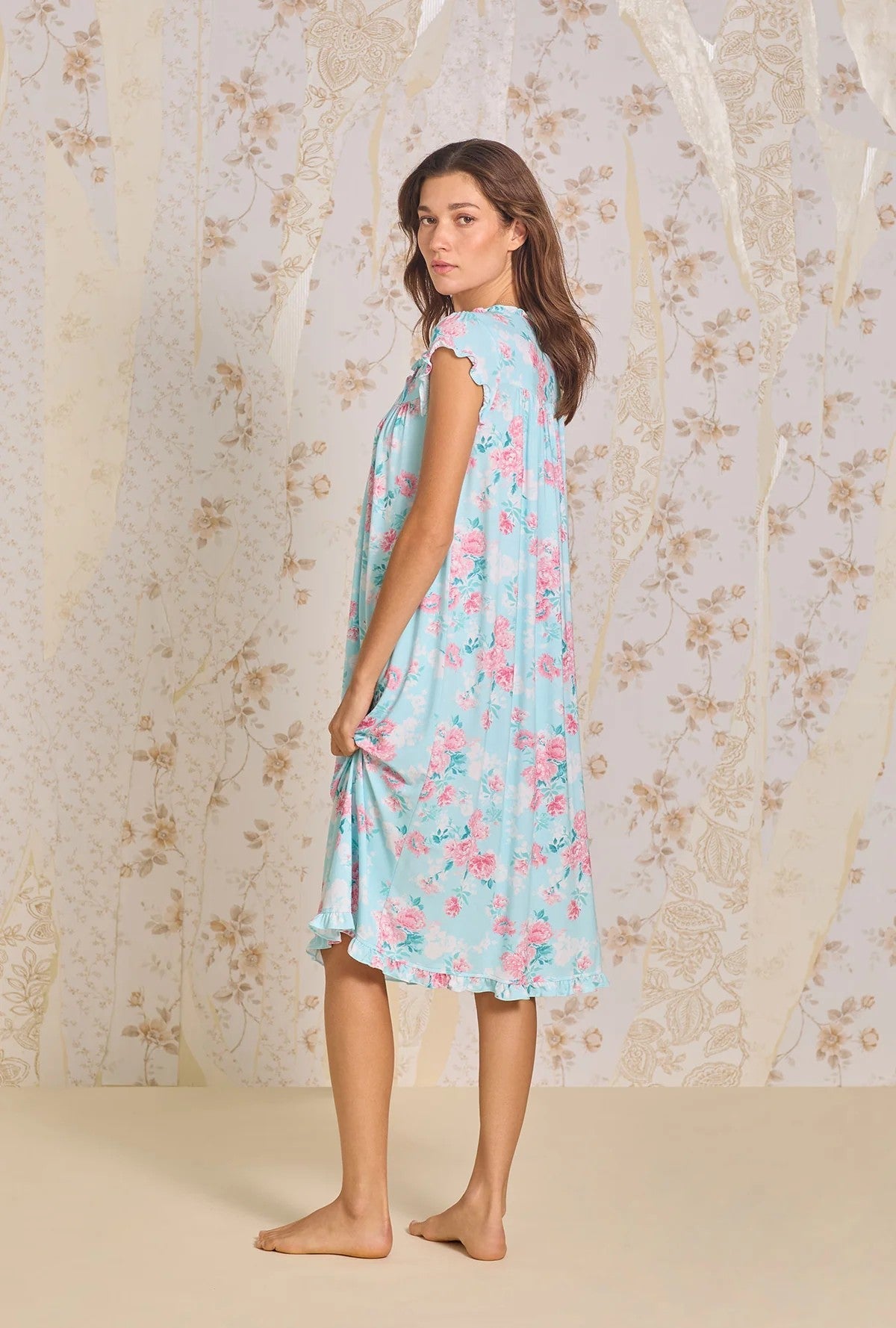 Floral Allover Tencel™ Modal Waltz Gown - Aqua - 4