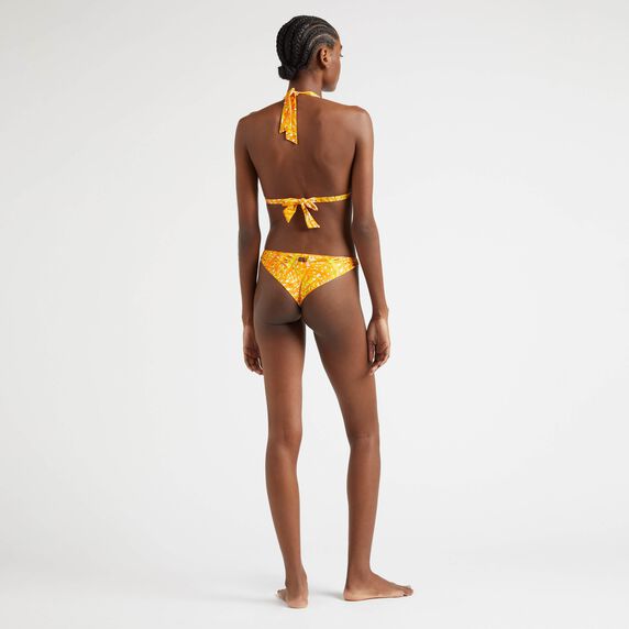 Women Halter Swim Palm Leaves - Orange - 2