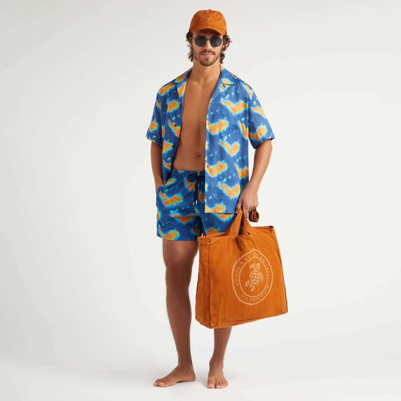 Men Linen Bowling Shirt Bathymétrie des Oceans St Barth - Blue - 2