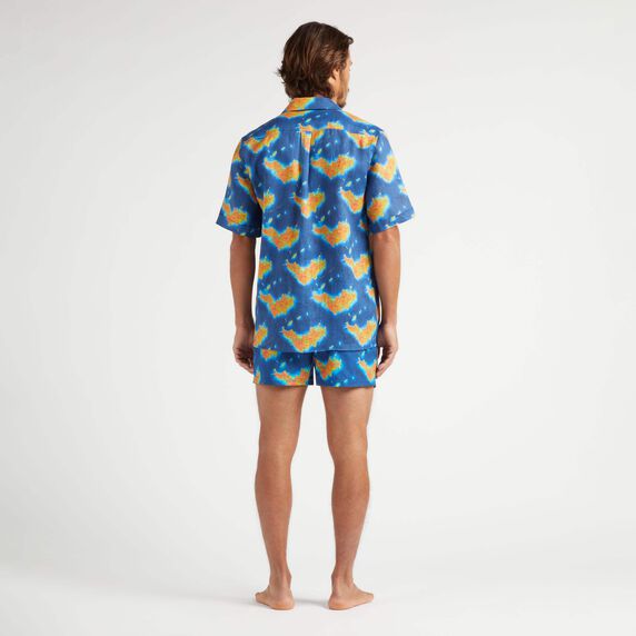 Men Linen Bowling Shirt Bathymétrie des Oceans St Barth - Blue - 3