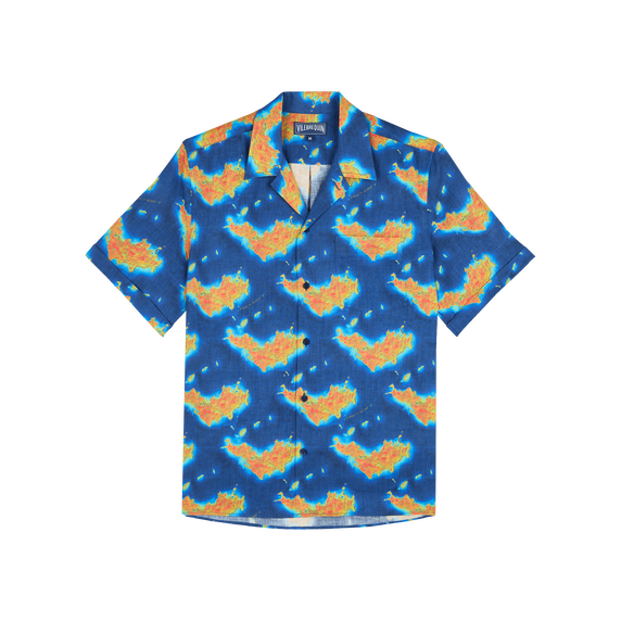 Men Linen Bowling Shirt Bathymétrie des Oceans St Barth - Blue - 4
