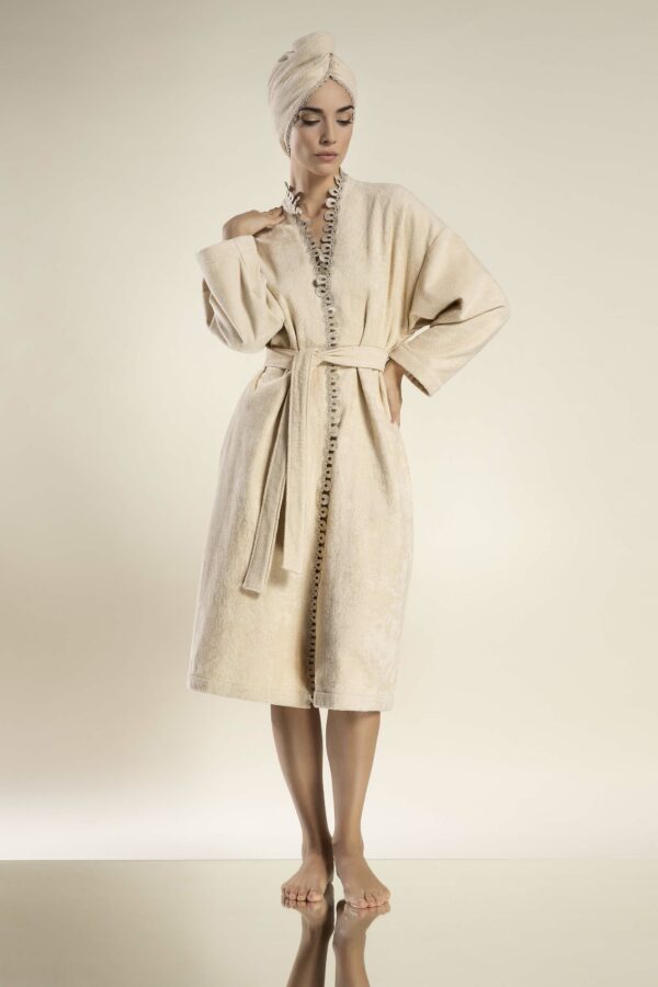 Macramé kimono bathrobe - Beige - 1
