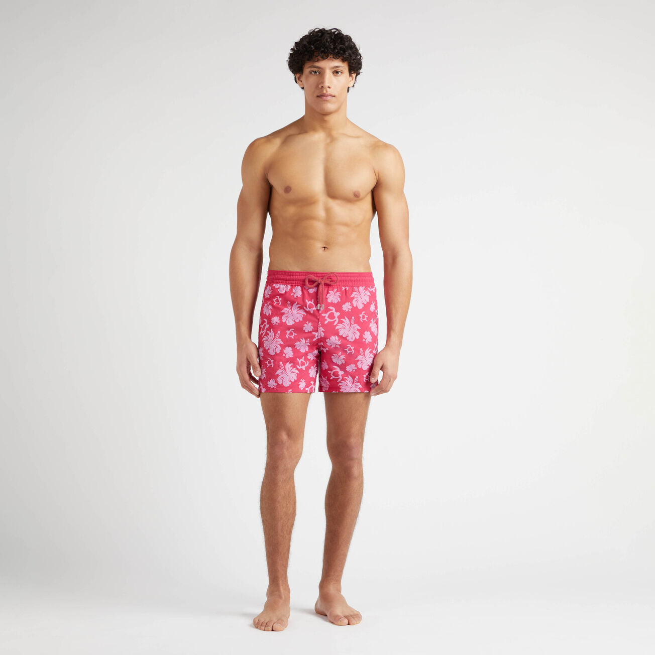 Men Swim Trunks Flocked Turtle Heart Tahiti - Red - 1