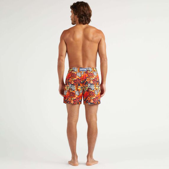 Men Stretch Short Swim Trunks Monoi Turtles - Orange - 2