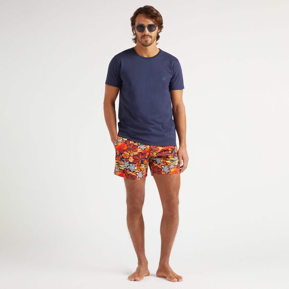 Men Stretch Short Swim Trunks Monoi Turtles - Orange - 3