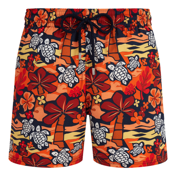 Men Stretch Short Swim Trunks Monoi Turtles - Orange - 4