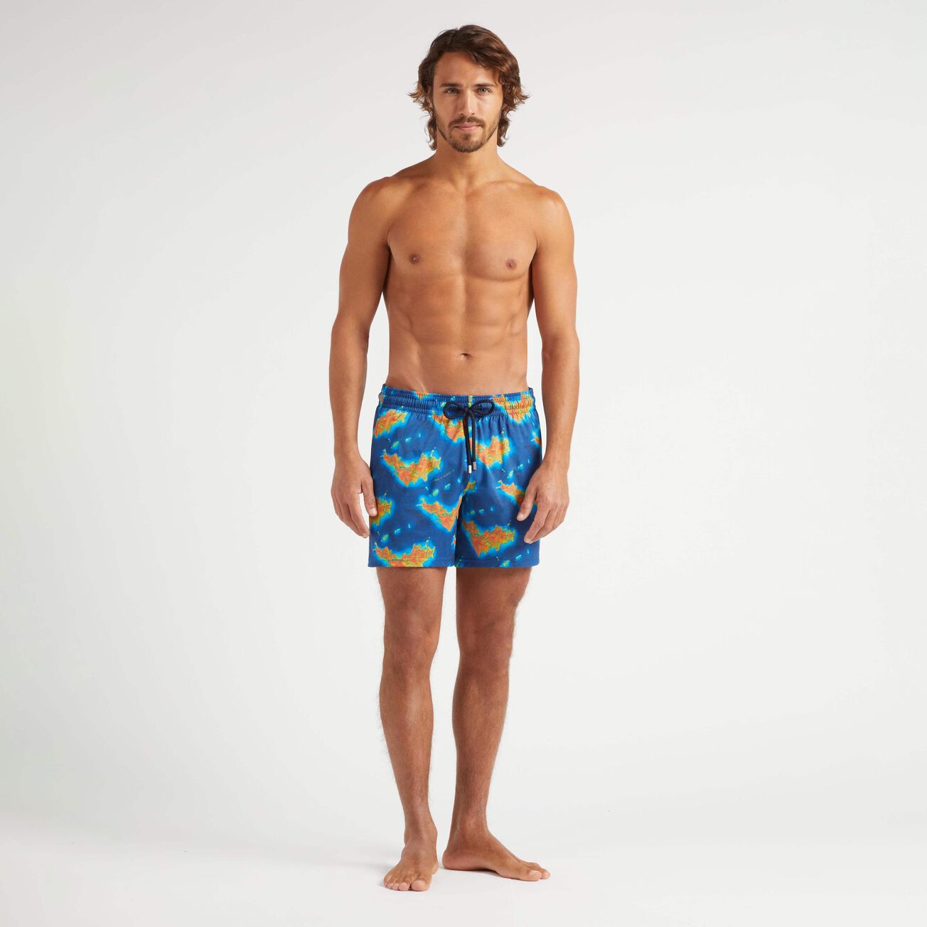 Men Stretch short Swim Trunks Bathymétrie des Oceans St Barth - Blue - 1