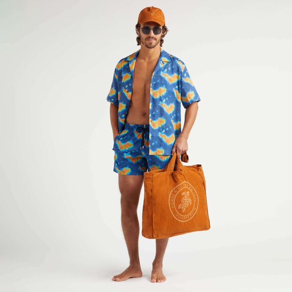Men Stretch short Swim Trunks Bathymétrie des Oceans St Barth - Blue - 2