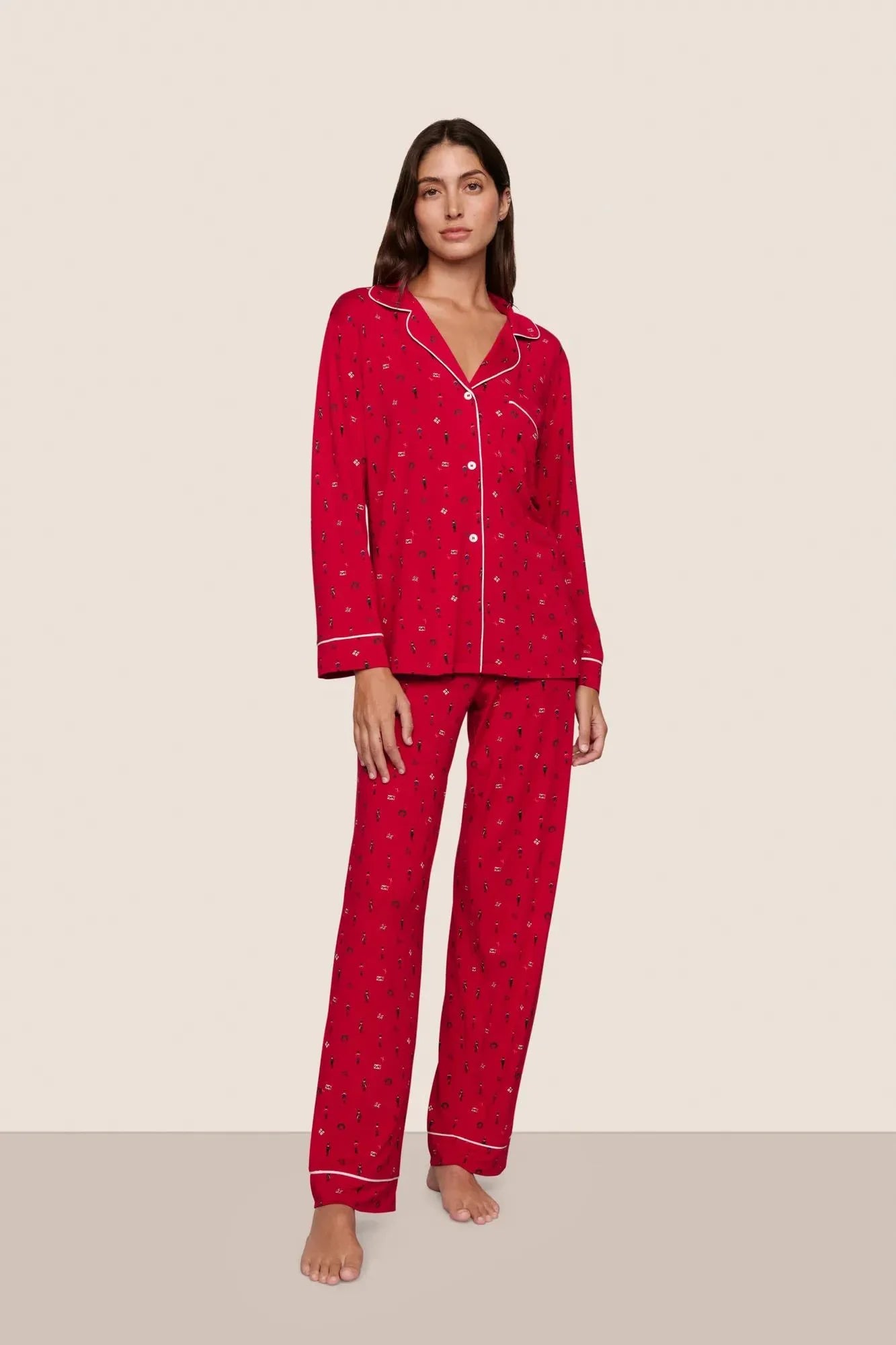 Gisele Printed TENCEL™ Modal Long PJ Set - Red - 1