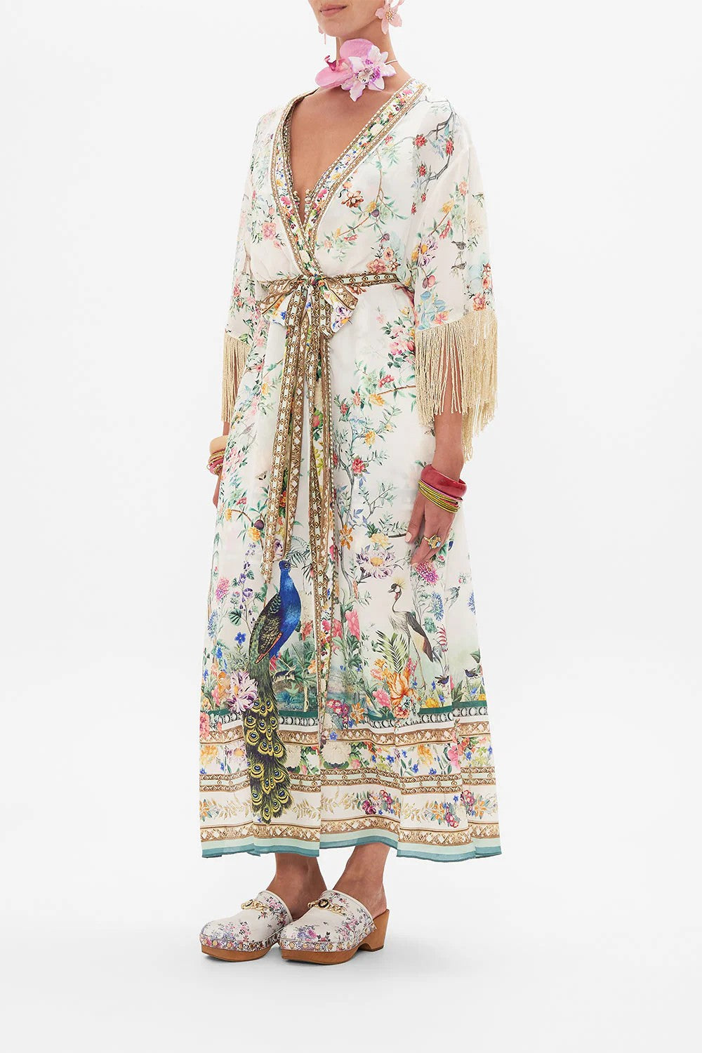 Short sleeve wrap layer with macrame fringe - 2