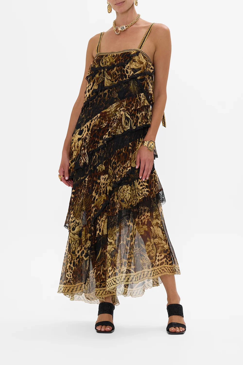 Asymmetric spliced lace dress - 1