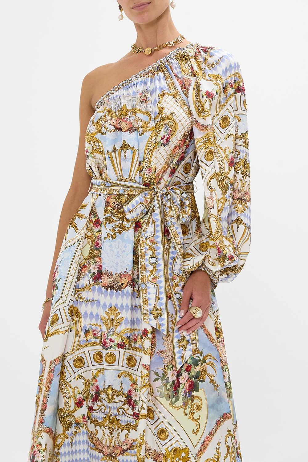 One shoulder dress with blouson sleeve - 3