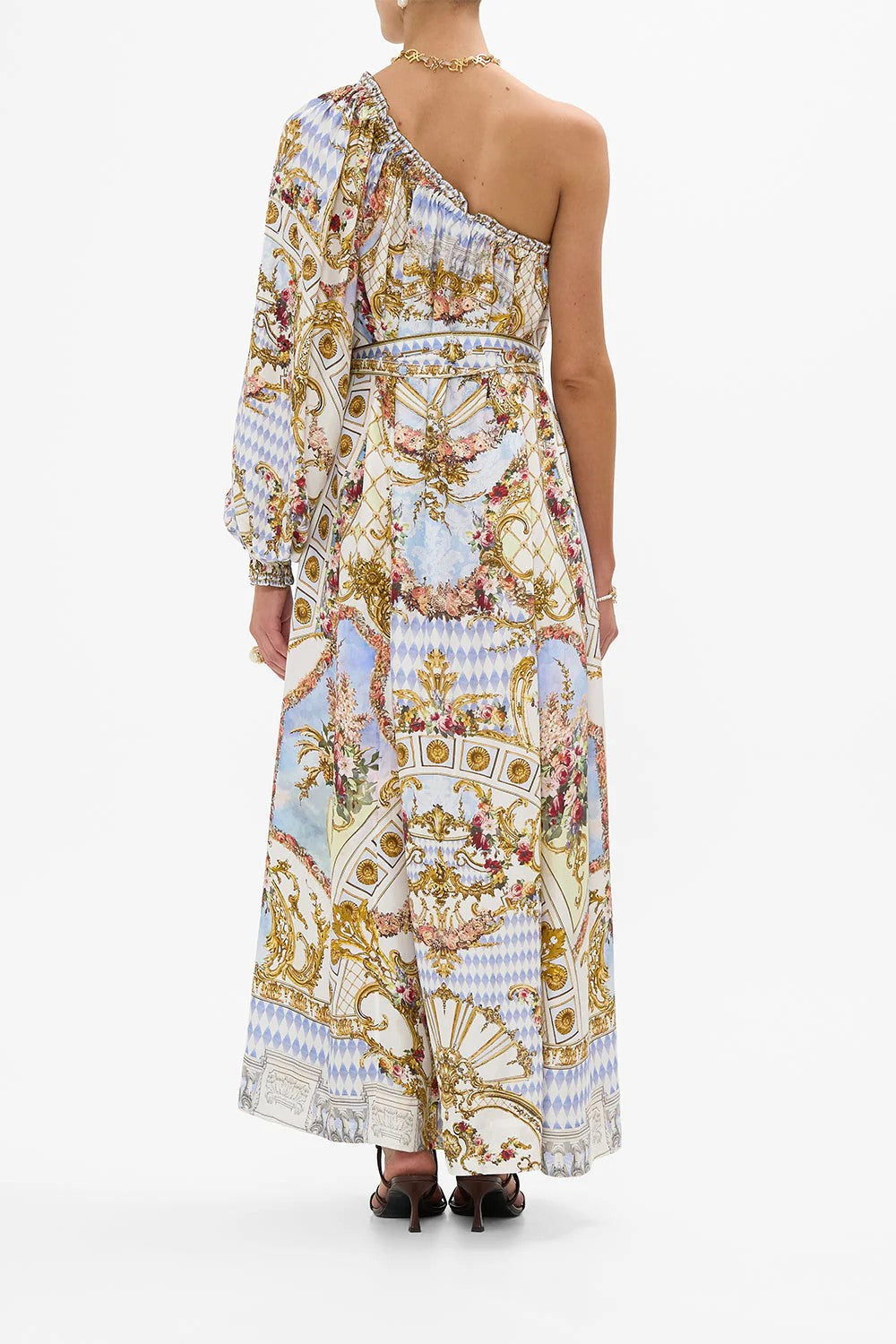 One shoulder dress with blouson sleeve - 5