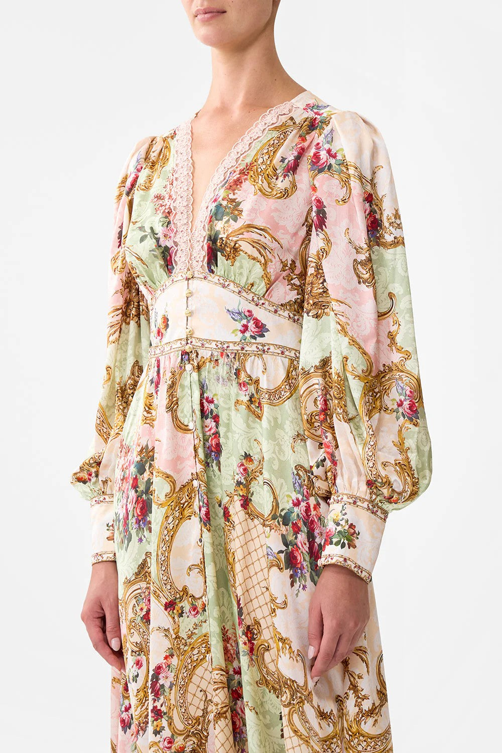 Shaped waistband dress with gathered sleeves - 2