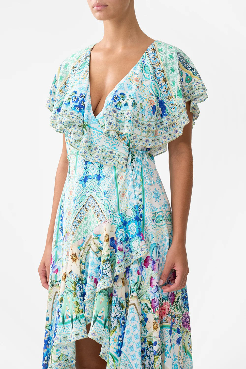 Frill sleeve long dress - Blue - 2