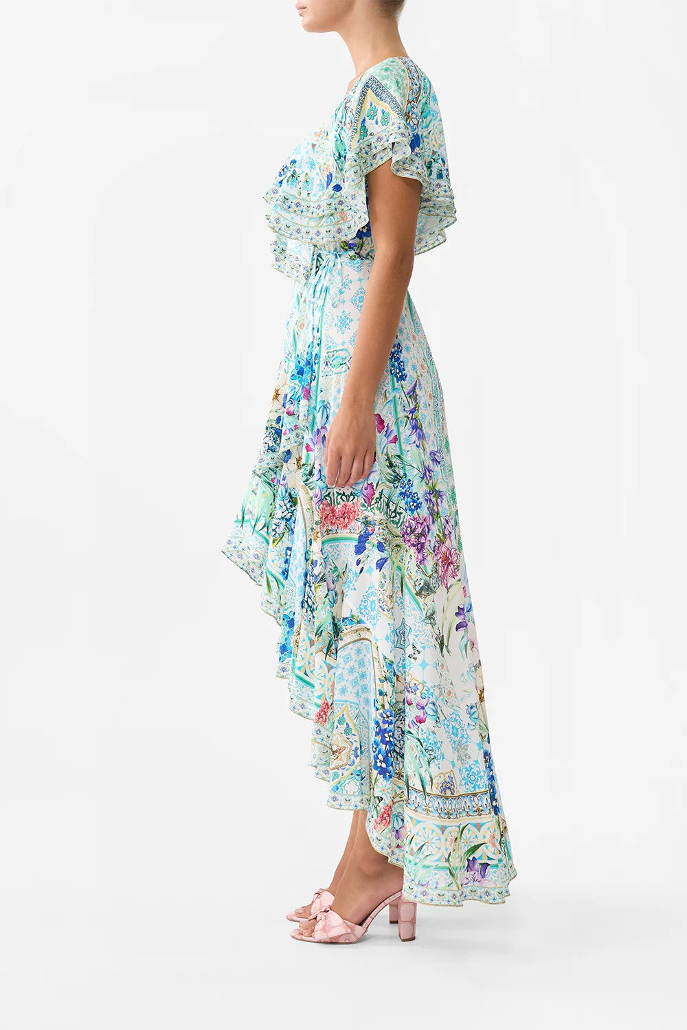 Frill sleeve long dress - Blue - 3