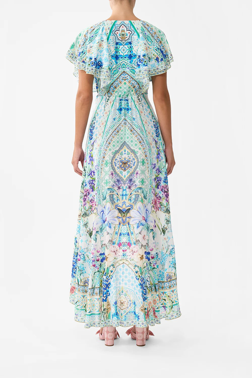 Frill sleeve long dress - Blue - 4