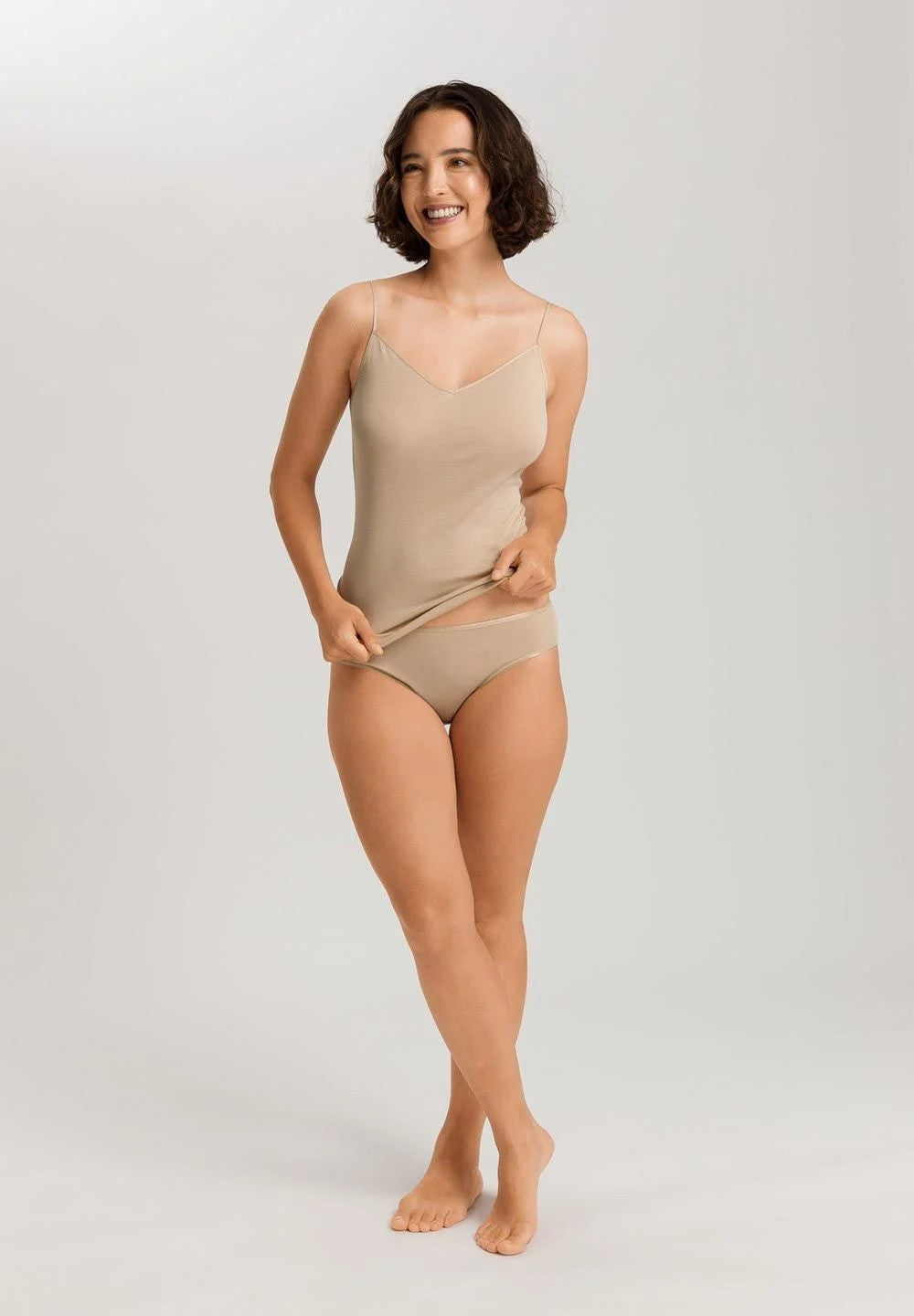 V-neck Spaghetti Top Cotton Seamless - Beige - 2