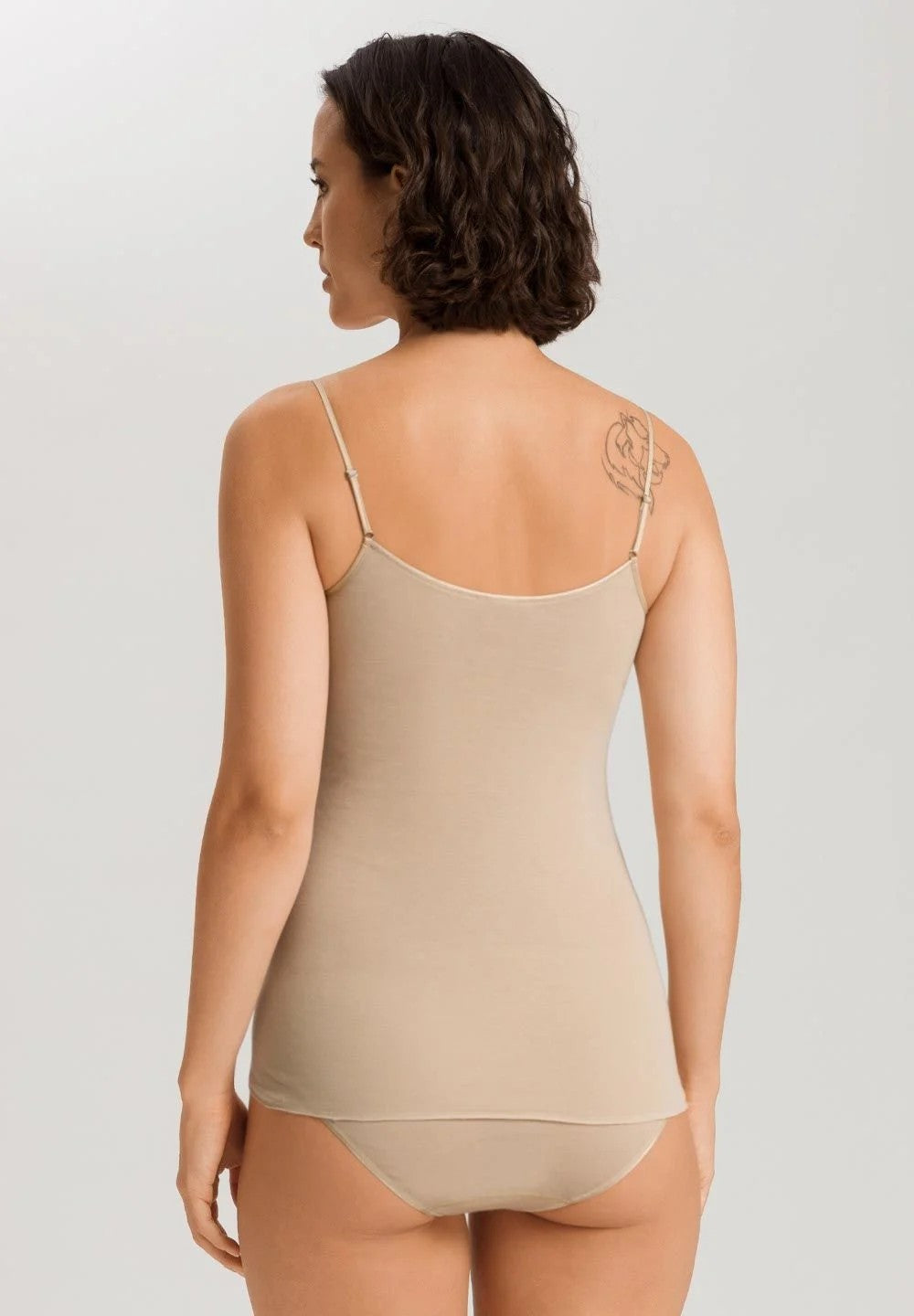 V-neck Spaghetti Top Cotton Seamless - Beige - 3