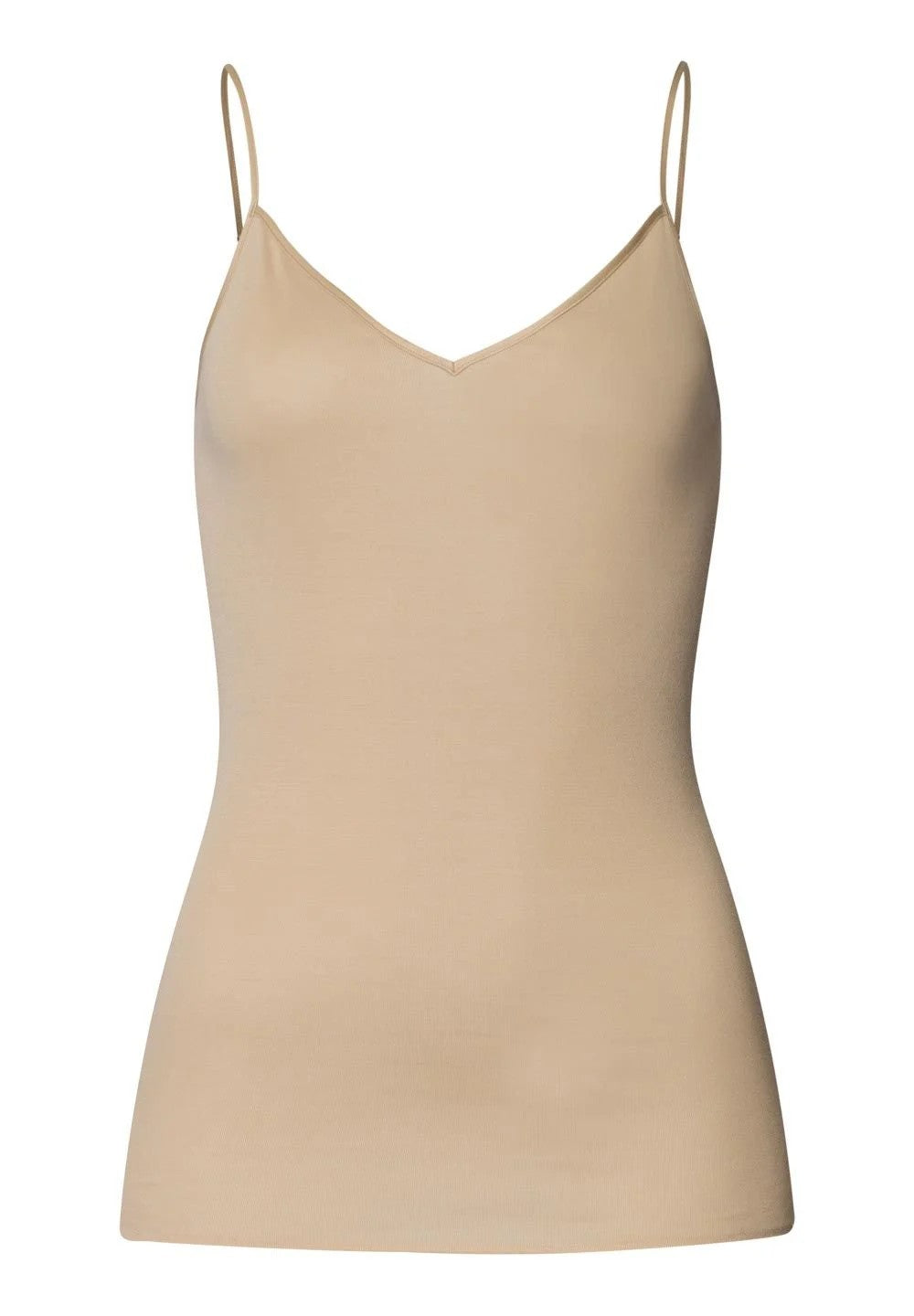 V-neck Spaghetti Top Cotton Seamless - Beige - 4