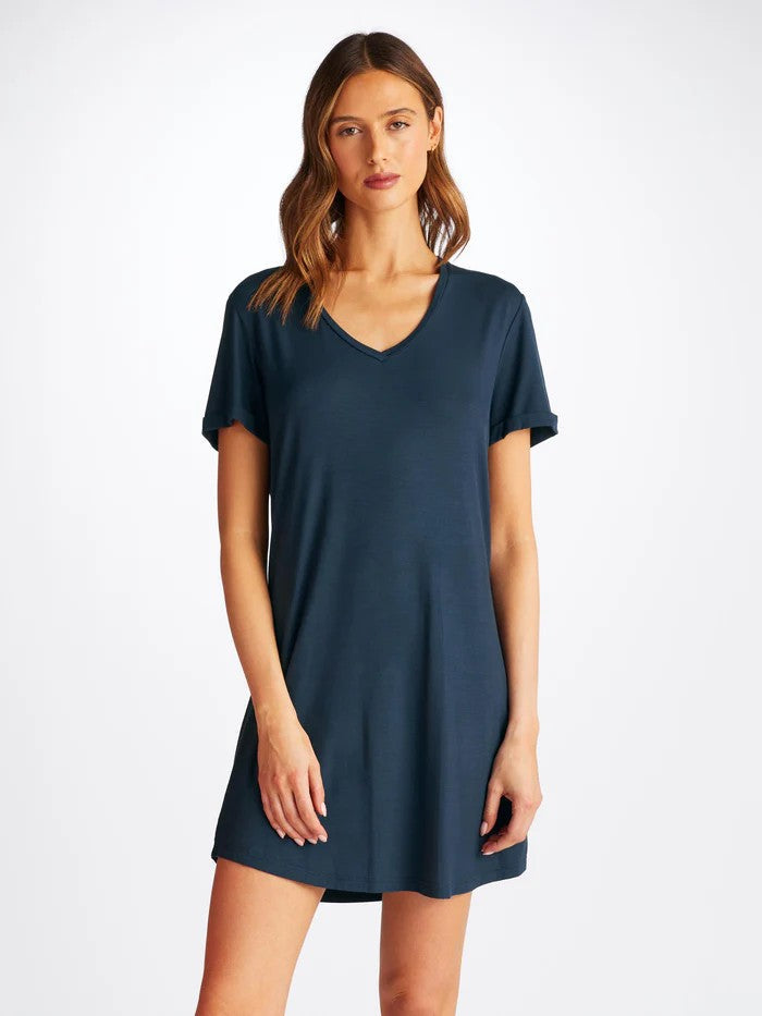 Lara Micro Modal Stretch Navy - Women's V-Neck Sleep T-Shirt - Navy - 2