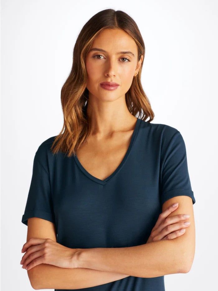 Lara Micro Modal Stretch Navy - Women's V-Neck Sleep T-Shirt - Navy - 3
