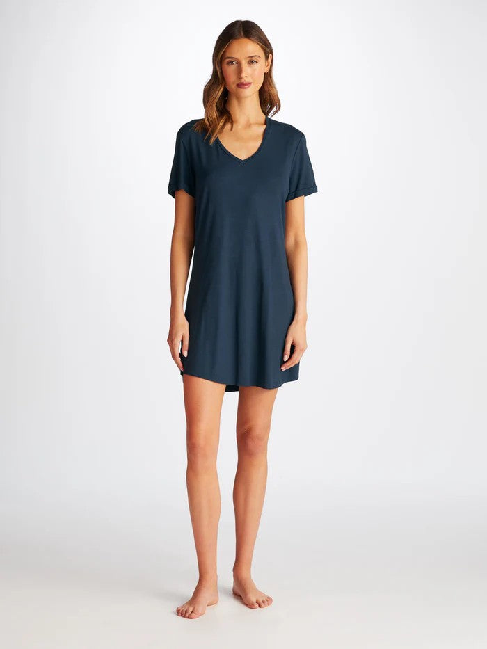 Lara Micro Modal Stretch Navy - Women's V-Neck Sleep T-Shirt - Navy - 1