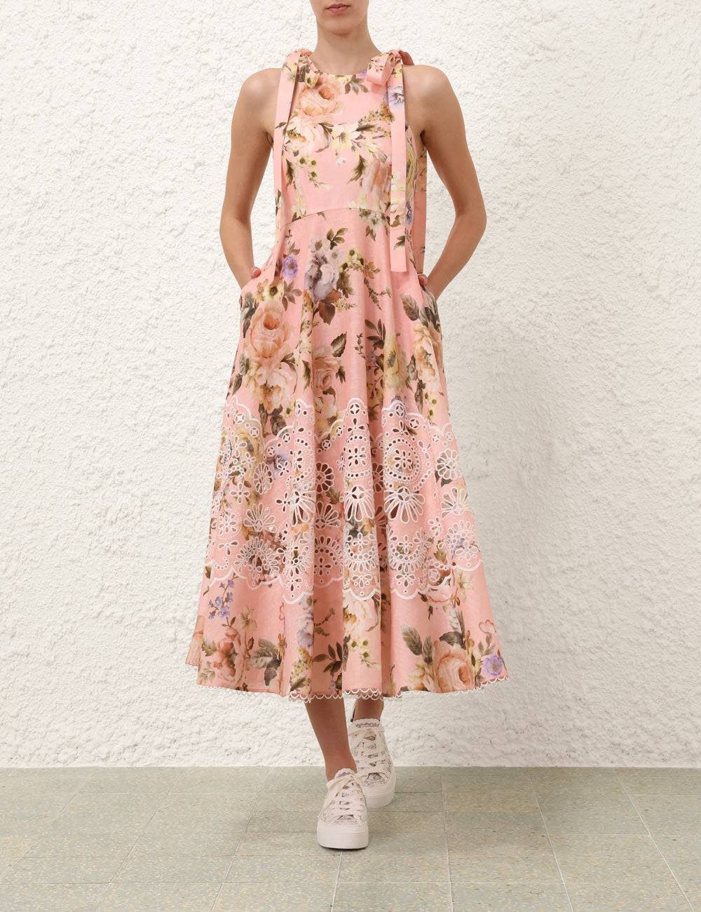 Acacia Broderie Midi Dress - Pink - 1