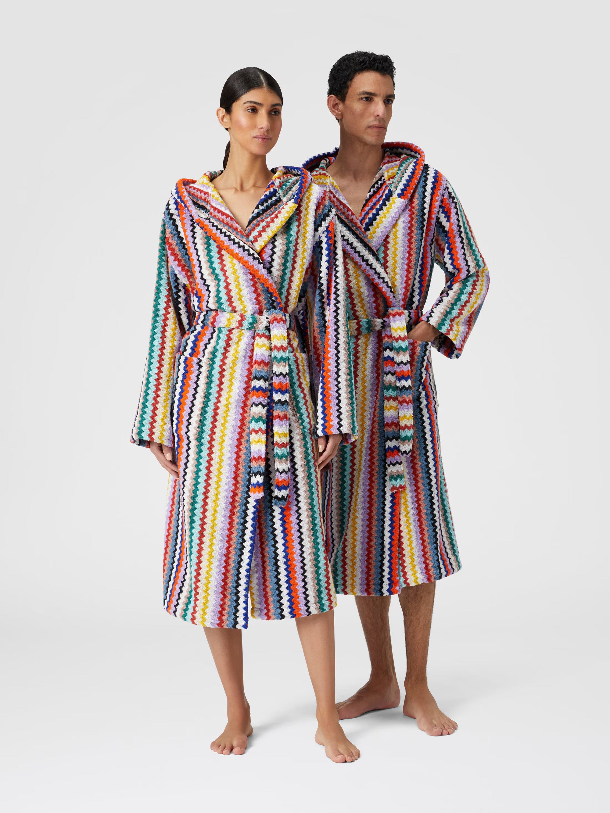 Riverbero bathrobe in cotton terry with zigzag pattern - 1
