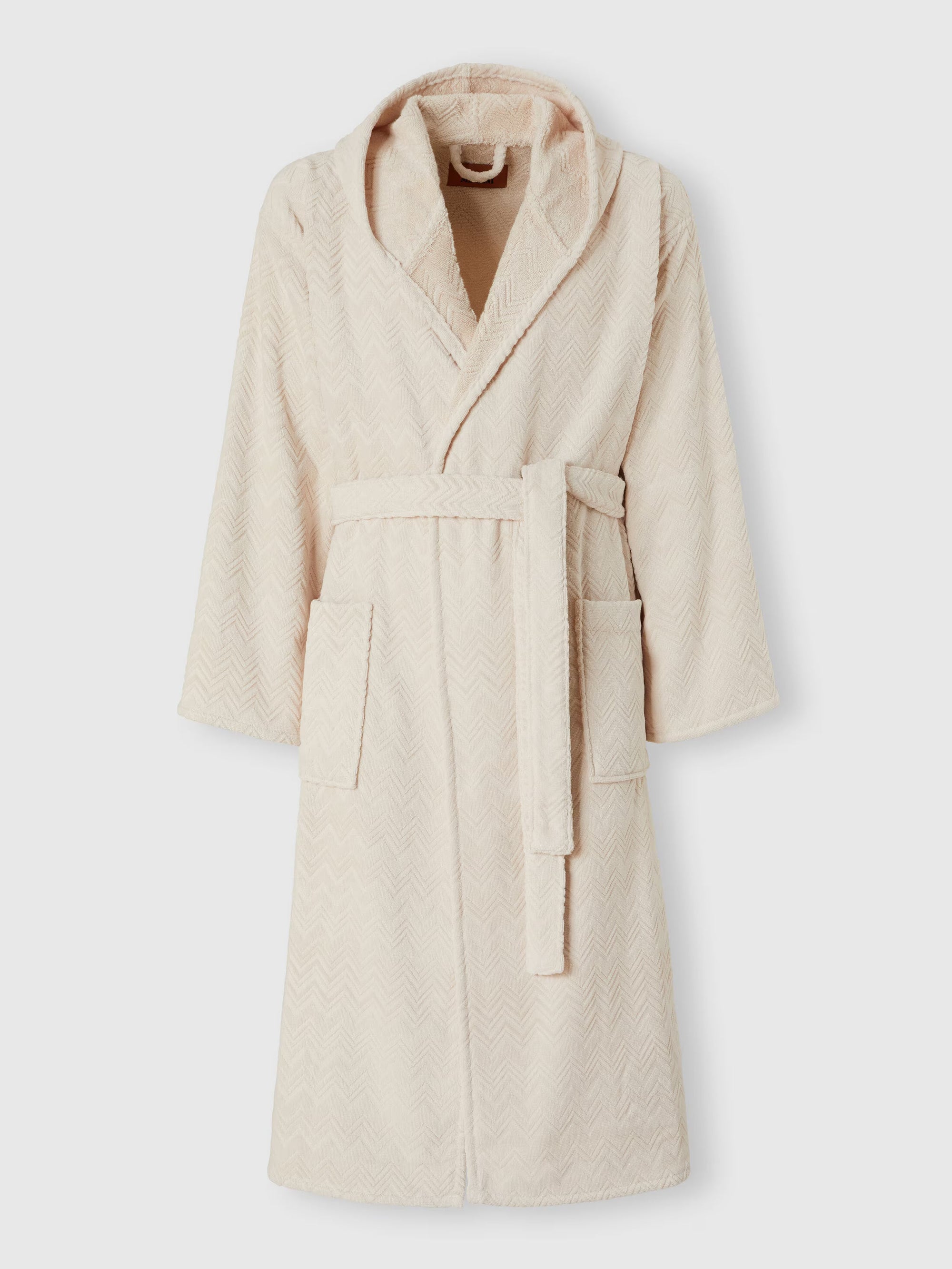 Chalk hooded bathrobe in chevron motif - Ivory - 2