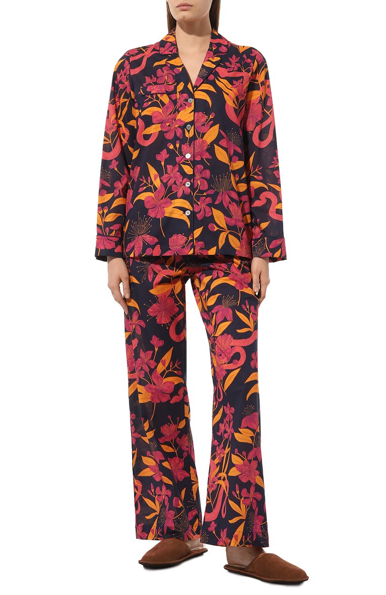 Floral cotton pyjama set - Navy - 1