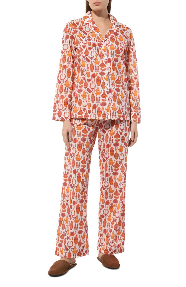 Orange Cambric Pyjama with Moroccan-Inspired Print - Orange - 1