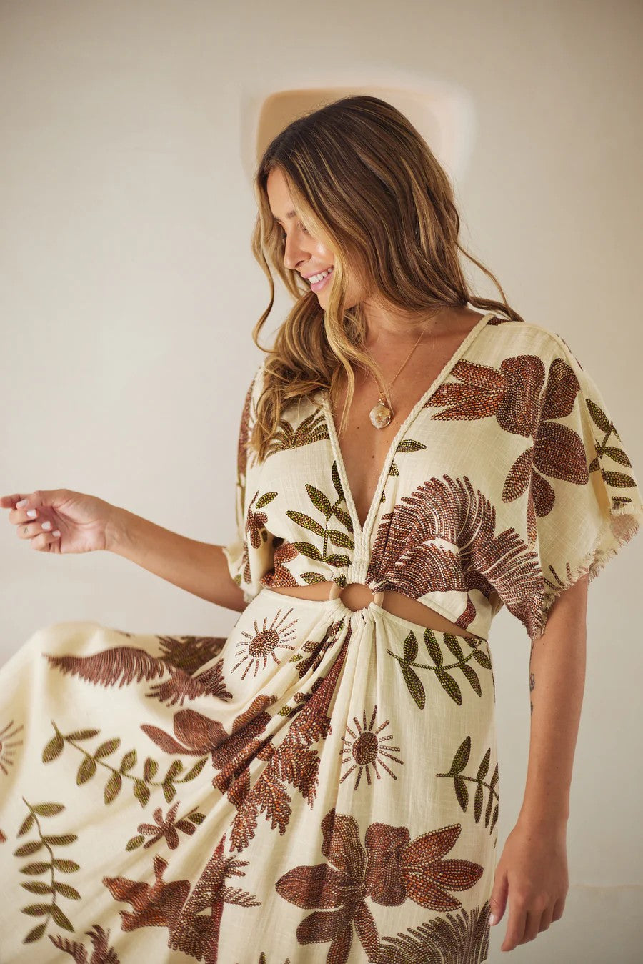 Palm Dream Maxi Dress - Beige - 4
