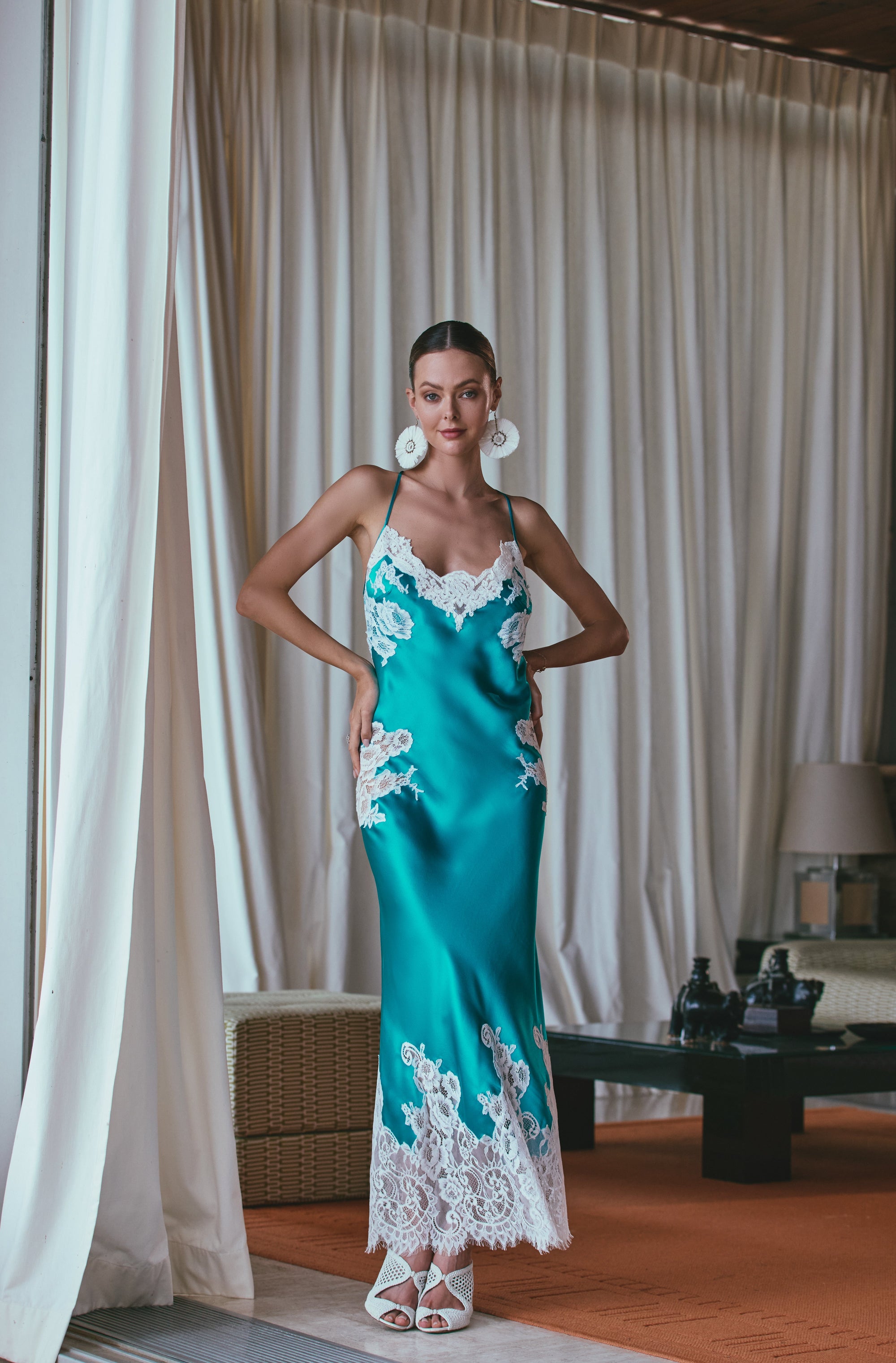 Marjolaine Artemis Long Nightgown - Turquoise - 1
