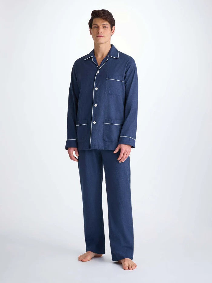Balmoral 3 Brushed Cotton Navy - Men's Classic Fit Pyjamas - Navy - 1