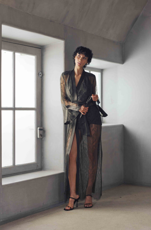 Long green lace kimono Brooke - 1