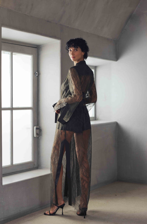 Long green lace kimono Brooke - 2