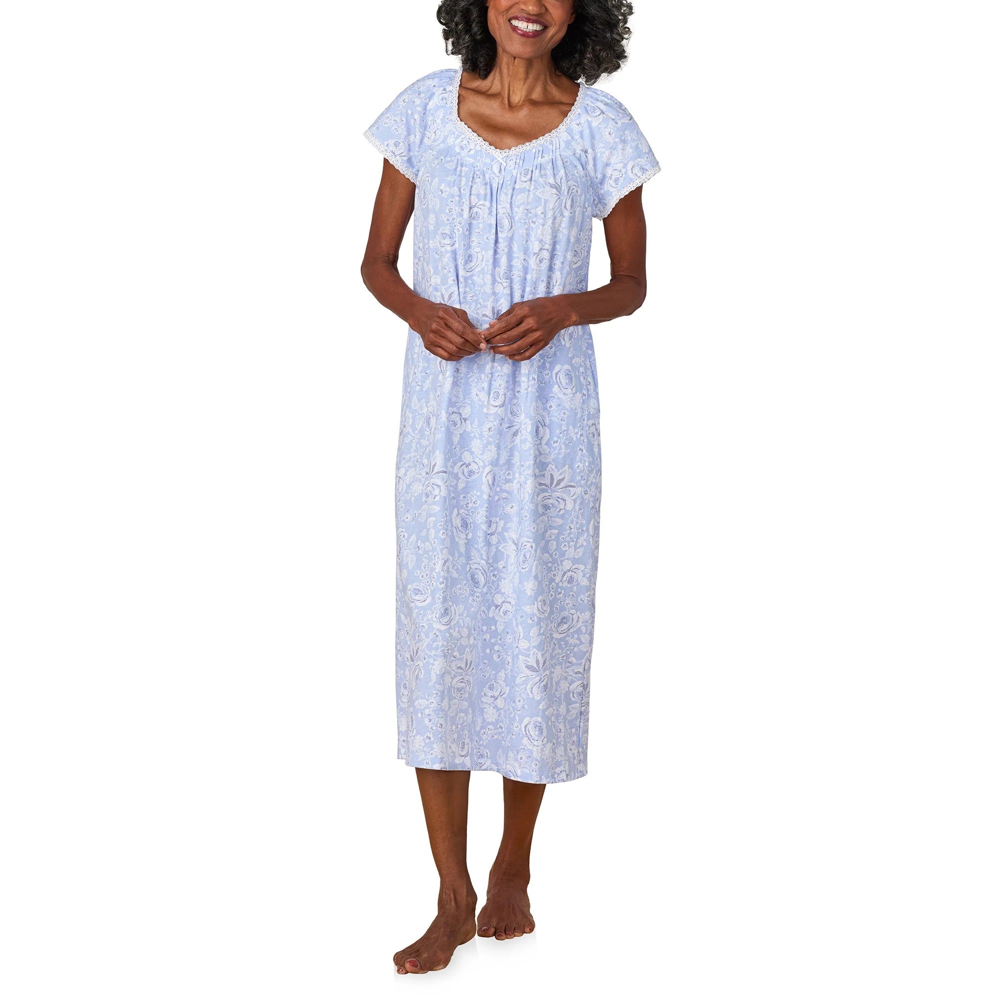 Blue Roses Cotton Jersey Nightgown - 1