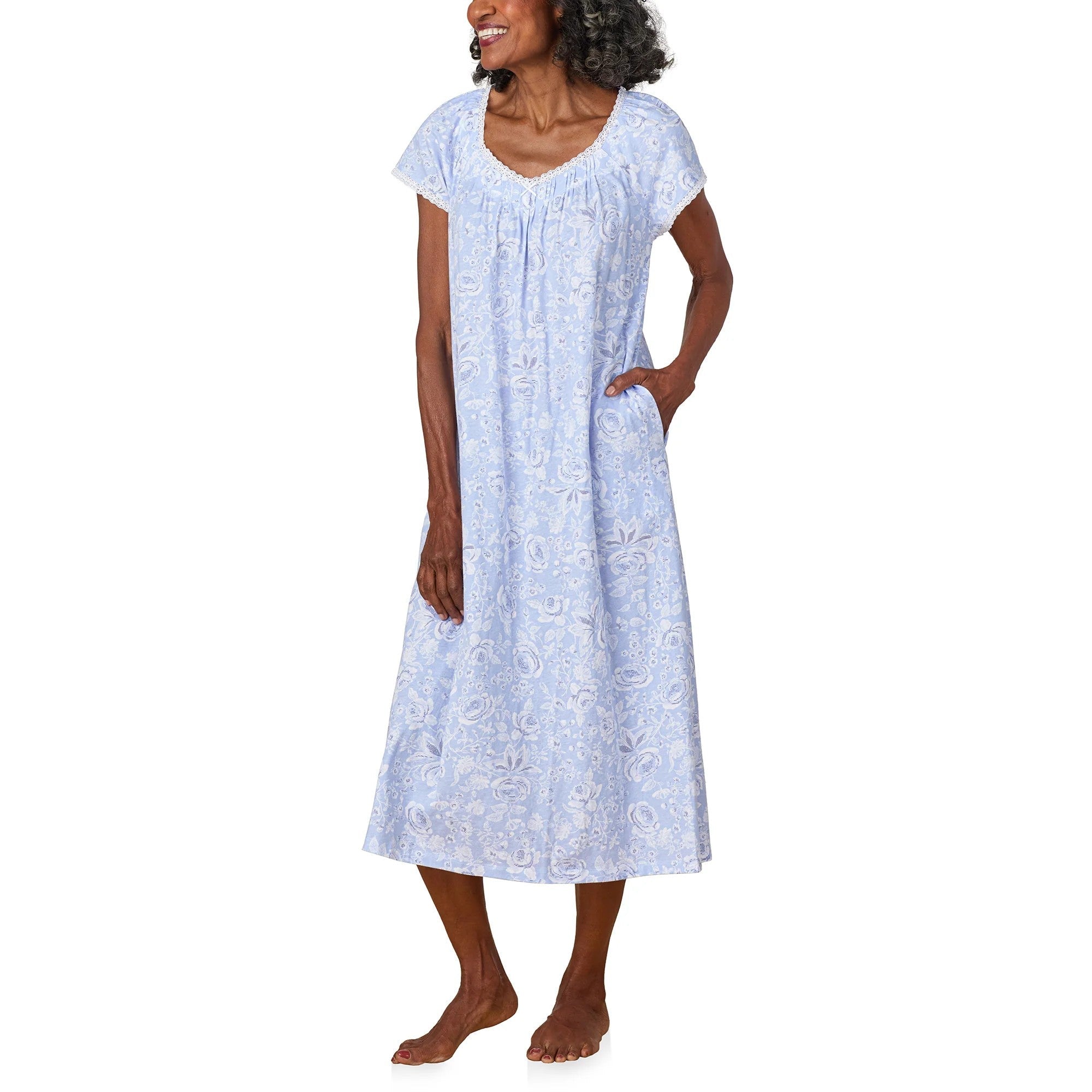 Blue Roses Cotton Jersey Nightgown - 2