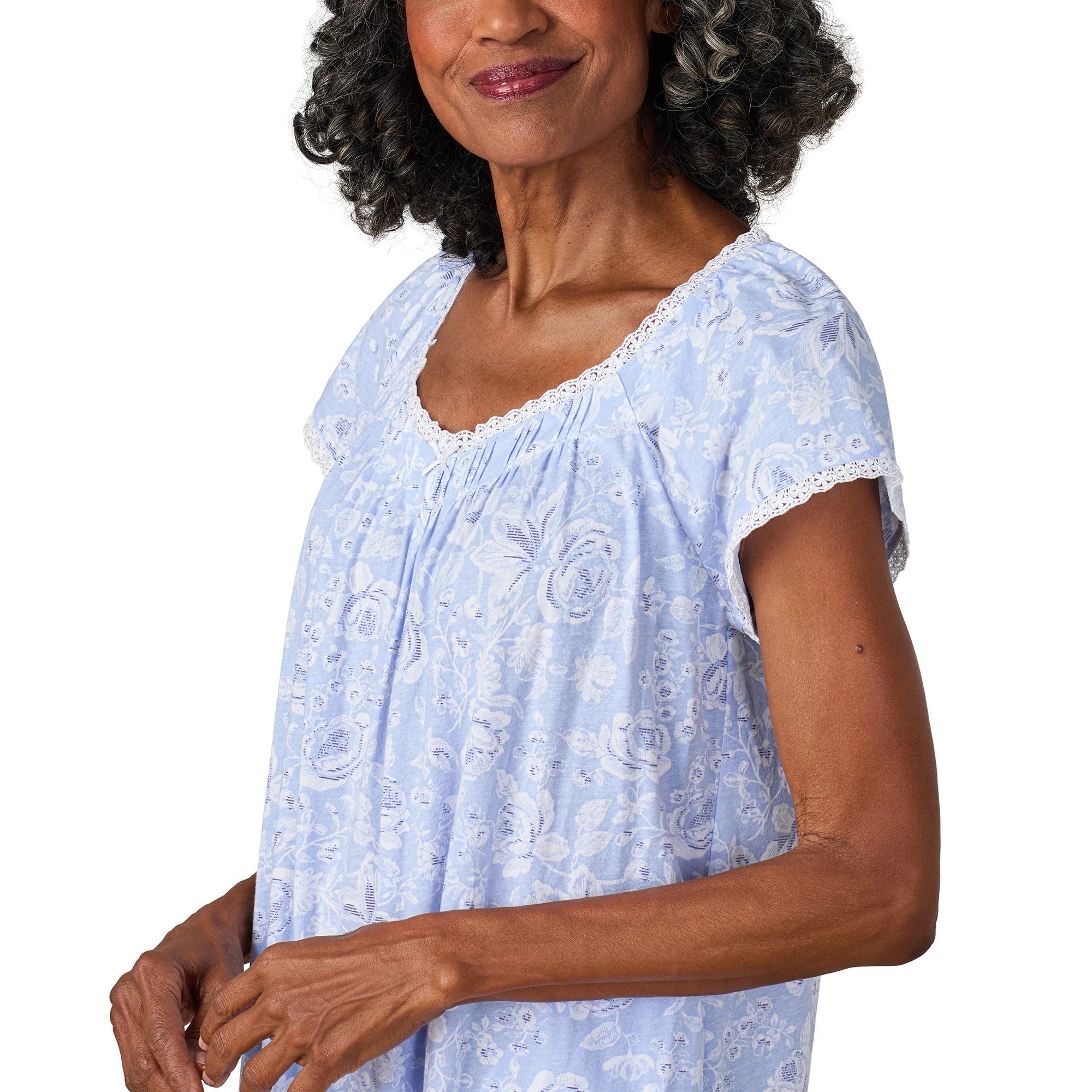 Blue Roses Cotton Jersey Nightgown - 4
