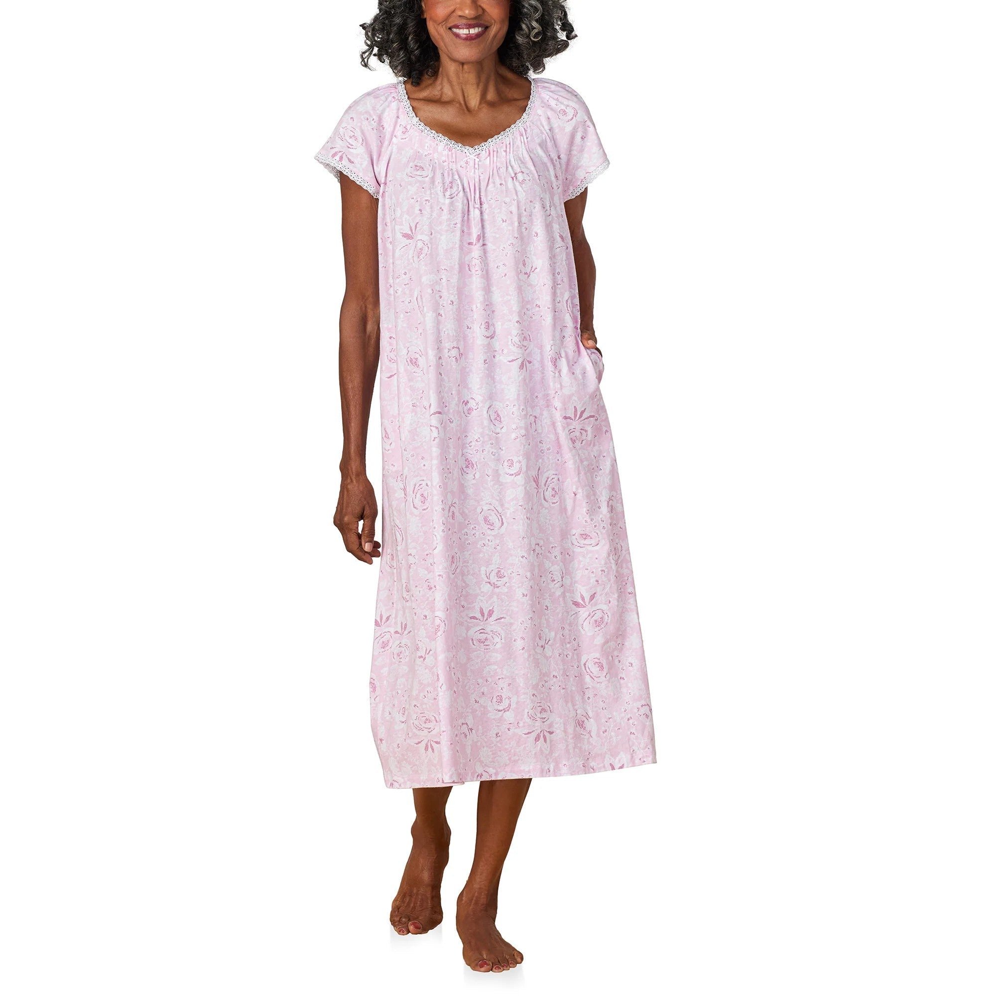 Pink Roses Cotton Jersey Nightgown - 1