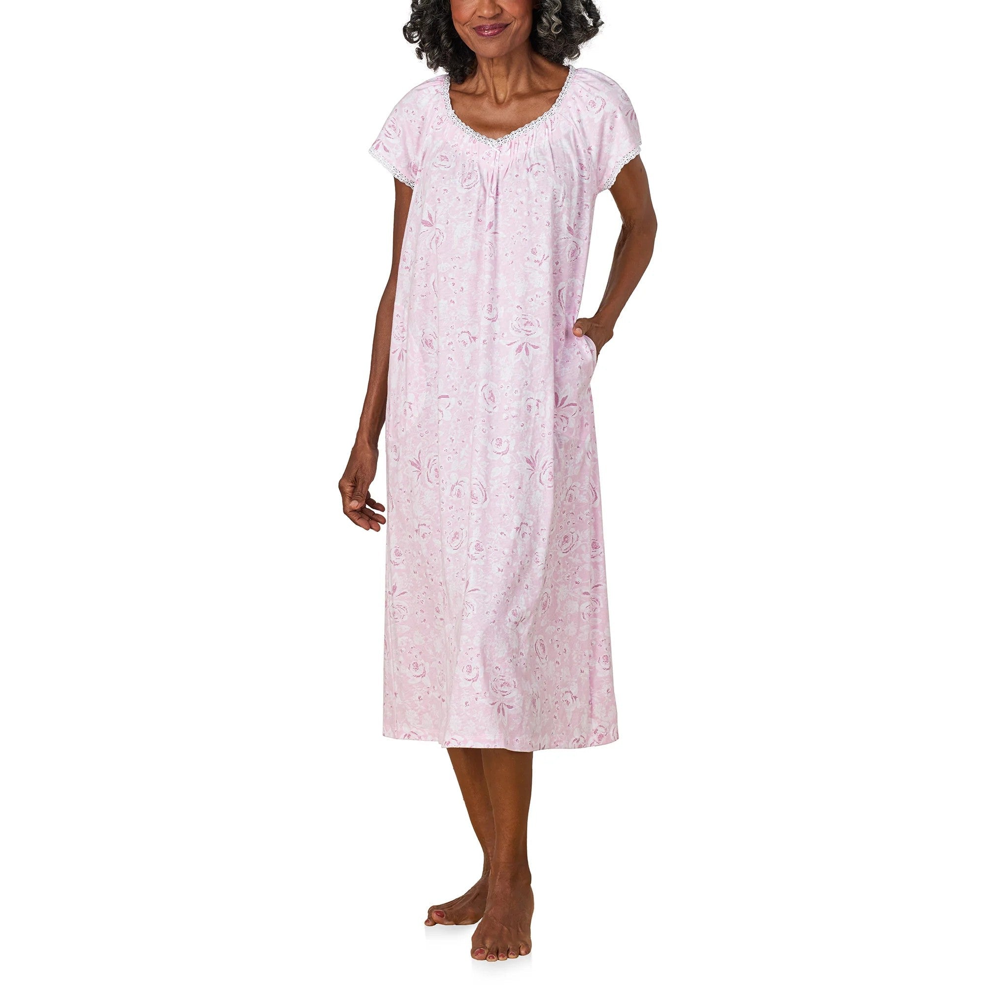 Pink Roses Cotton Jersey Nightgown - 2