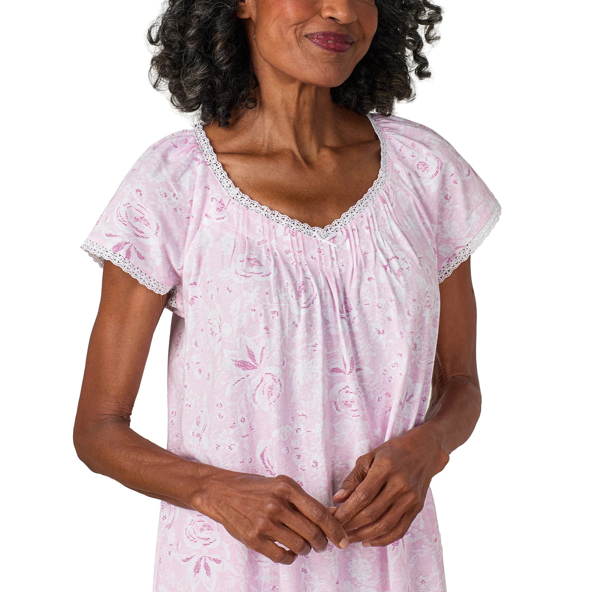 Pink Roses Cotton Jersey Nightgown - 4