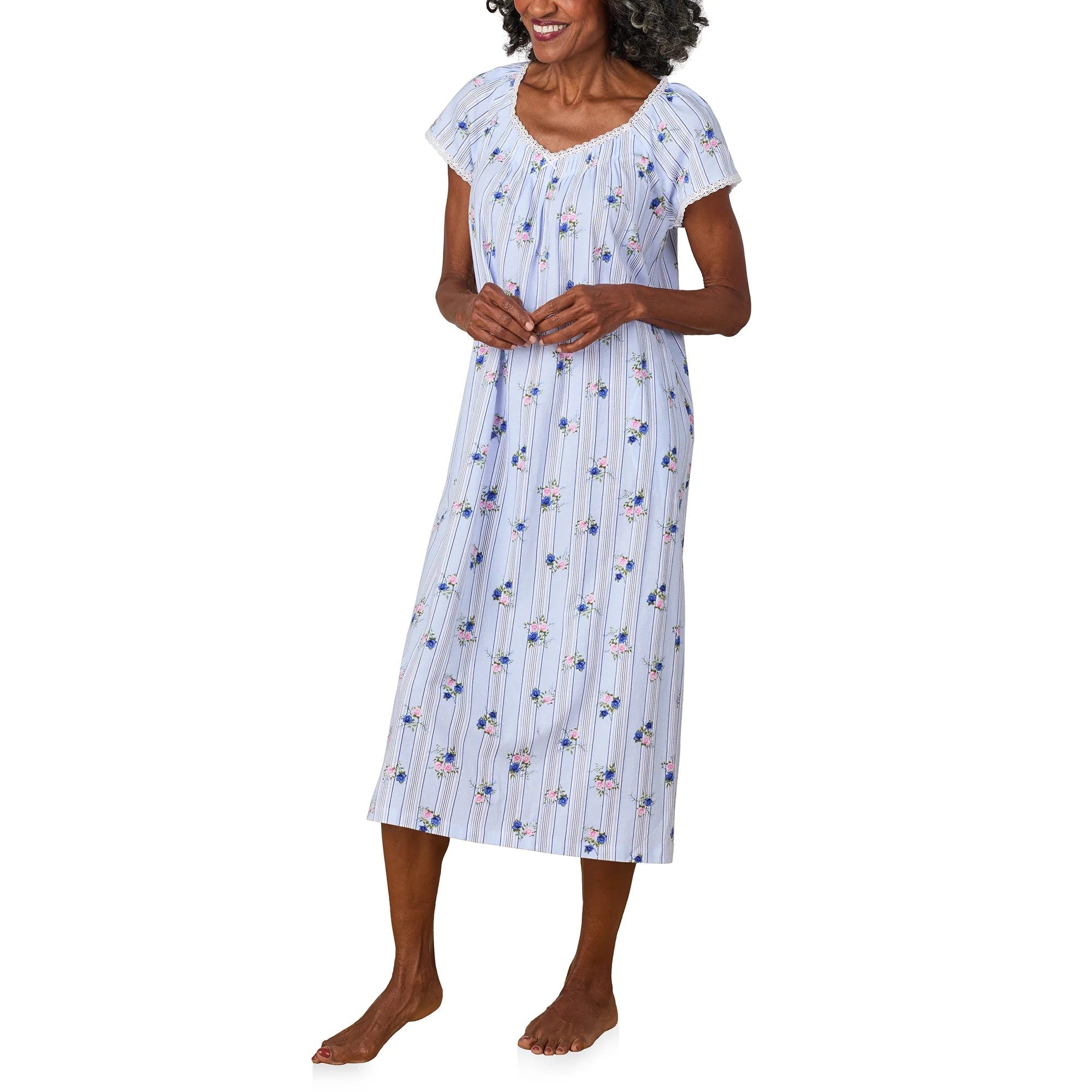 Rose Stripe Cotton Jersey Nightgown - 2