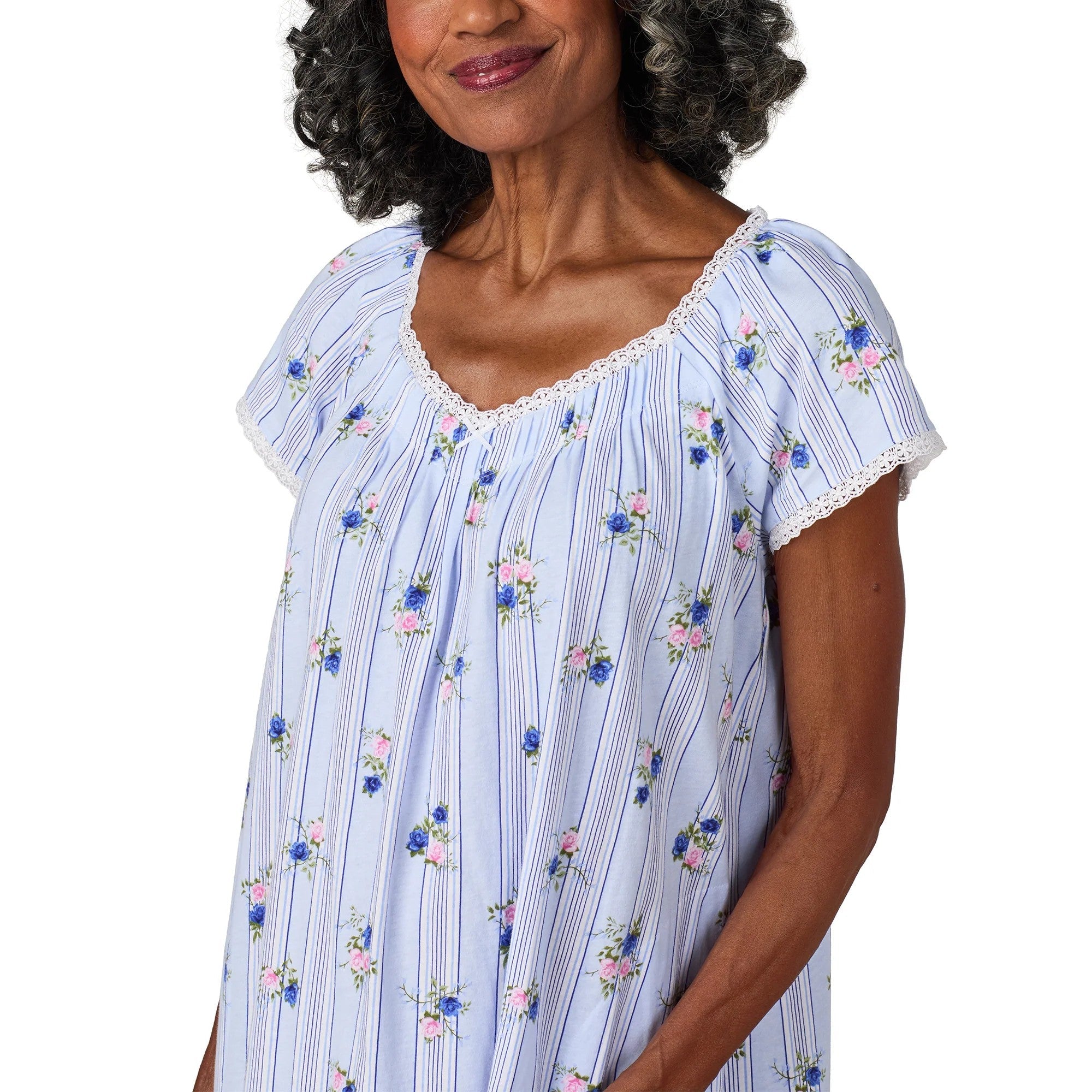 Rose Stripe Cotton Jersey Nightgown - 3