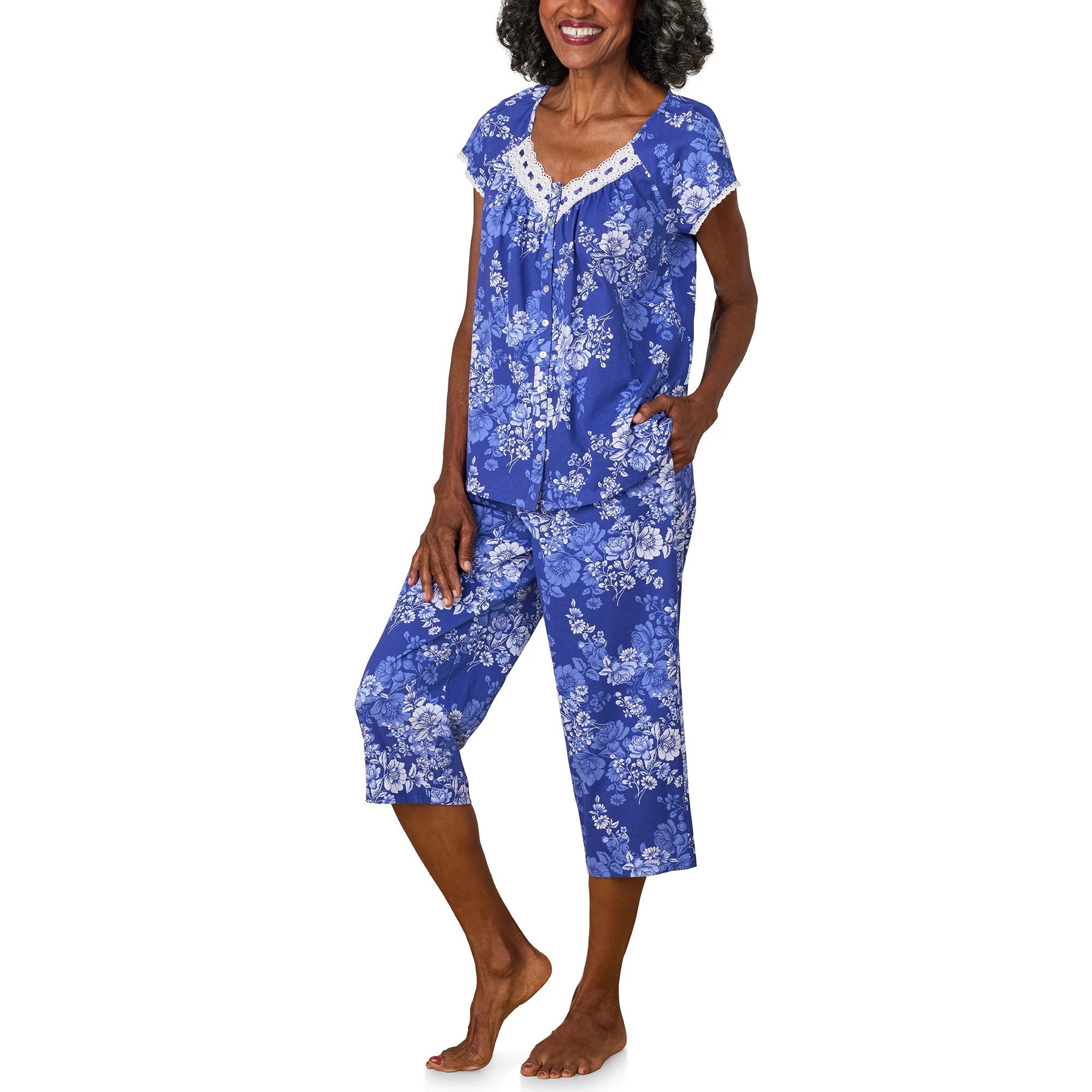 Midnight Blooms Cotton Jersey Capri PJ Set - 2