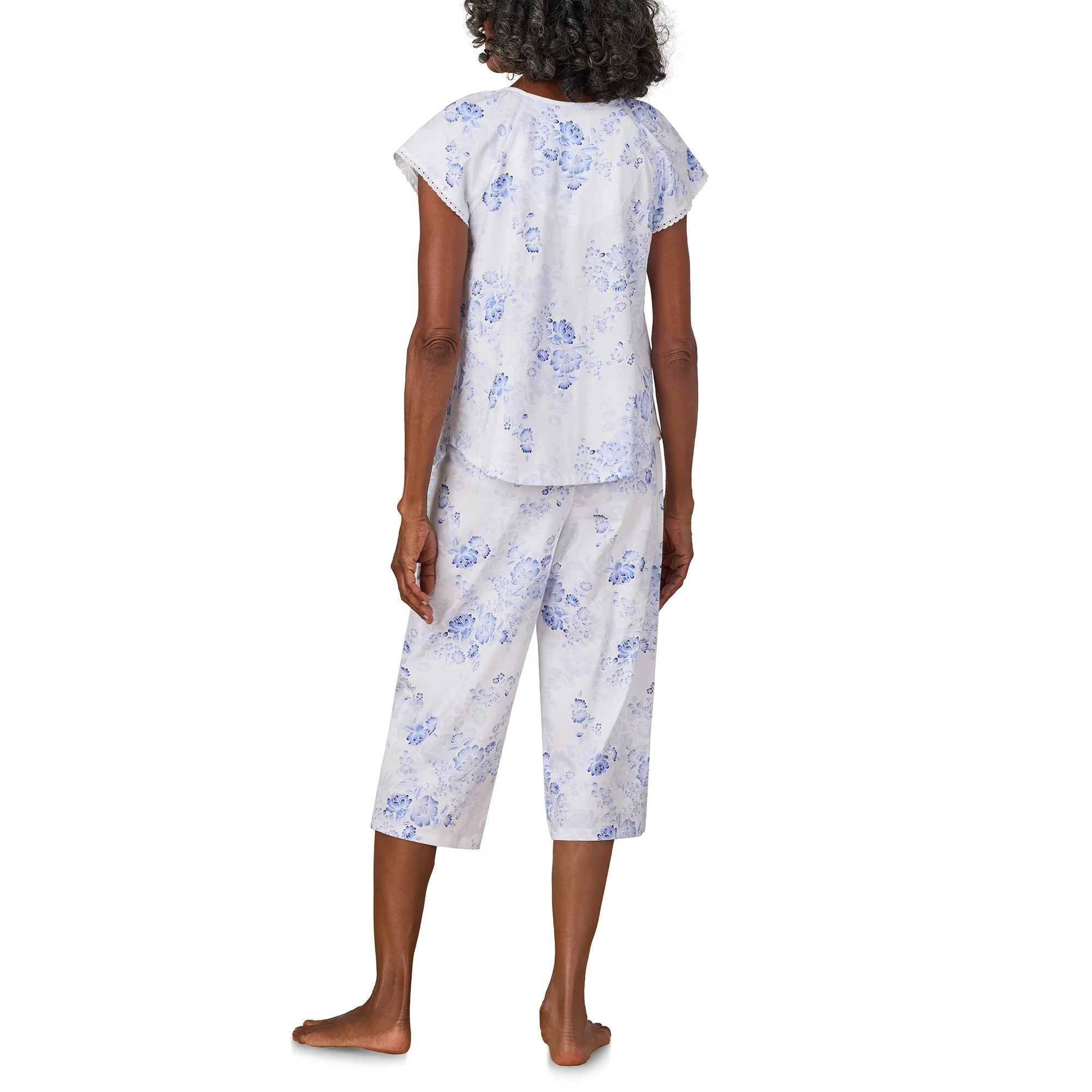 Blue Floral Cotton Jersey Capri PJ Set - 4